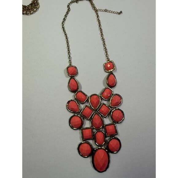 3 pink coral statement bib flower floral bling enamel necklaces bundle lot - Picture 15 of 16